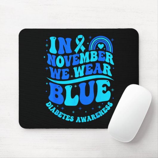 In November We Wear Blue Diabetes Awareness Ribbon Muismat (Met muis)