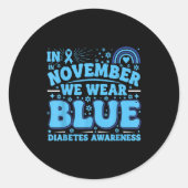 In November We Wear Blue Diabetes Awareness Ribbon Ronde Sticker (Voorkant)