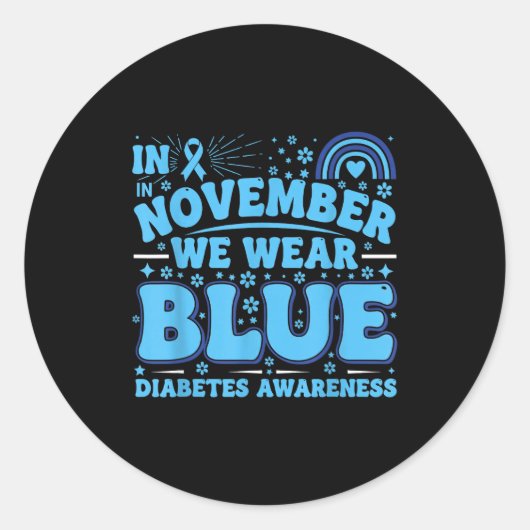 In November We Wear Blue Diabetes Awareness Ribbon Ronde Sticker (Voorkant)
