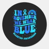 In November We Wear Blue Diabetes Awareness Ribbon Ronde Sticker (Voorkant)
