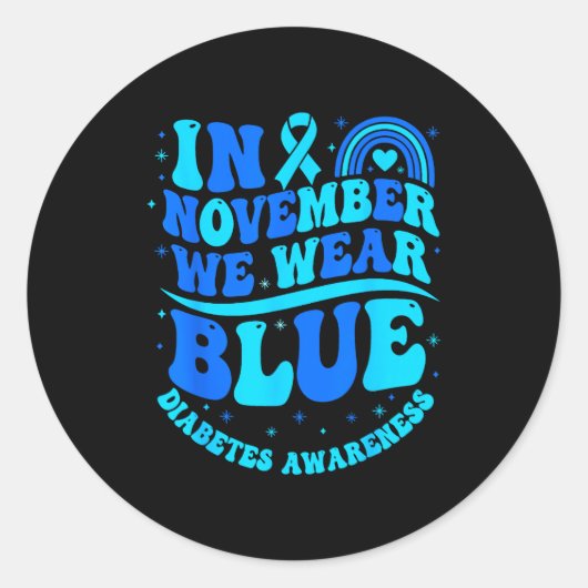 In November We Wear Blue Diabetes Awareness Ribbon Ronde Sticker (Voorkant)