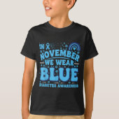 In November We Wear Blue Diabetes Awareness Ribbon T-shirt (Voorkant)