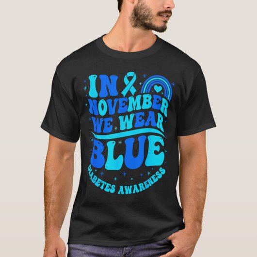 In November We Wear Blue Diabetes Awareness Ribbon T-shirt (Voorkant)