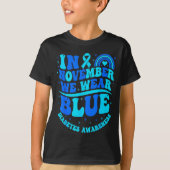 In November We Wear Blue Diabetes Awareness Ribbon T-shirt (Voorkant)