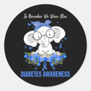 In November We Wear Blue Elephant Diabetes Awarene Ronde Sticker