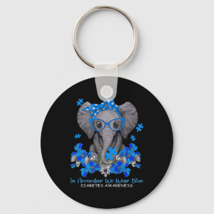 In November We Wear Blue Elephant Diabetes Awarene Sleutelhanger