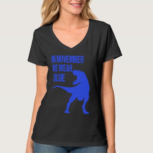 In November We Wear Blue Rex Dinosaur Diabetes Awa T-shirt (Voorkant)