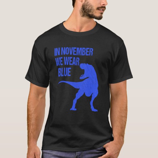 In November We Wear Blue Rex Dinosaur Diabetes Awa T-shirt (Voorkant)