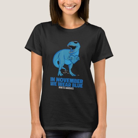 In November We Wear Blue Rex Dinosaurs Diabetes Aw T-shirt (Voorkant)