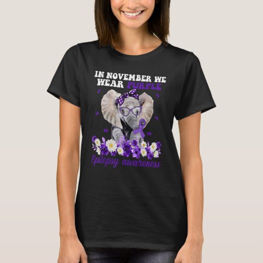 In November We Wear Purple Elephant Epilepsy Aware T-shirt (Voorkant)