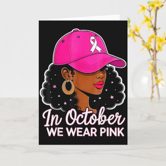 In October We Wear Nk Black Women Breast Cancer Aw Kaart (Gele Bloem)