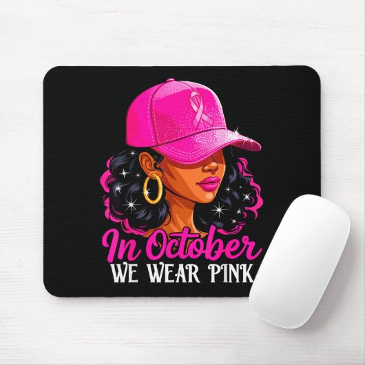 In October We Wear Nk Black Women Breast Cancer Aw Muismat (Met muis)