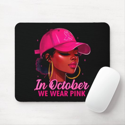 In October We Wear Nk Black Women Breast Cancer Aw Muismat (Met muis)