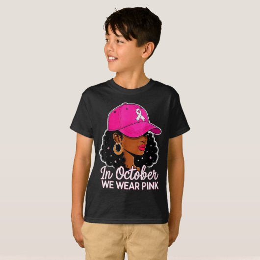 In October We Wear Nk Black Women Breast Cancer Aw T-shirt (Voorkant volledig)
