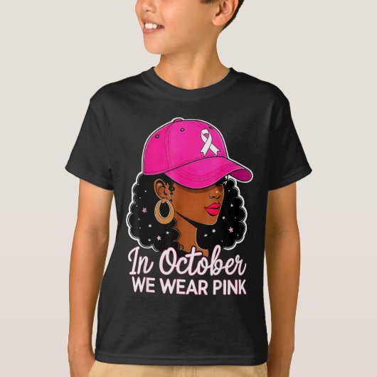 In October We Wear Nk Black Women Breast Cancer Aw T-shirt (Voorkant)