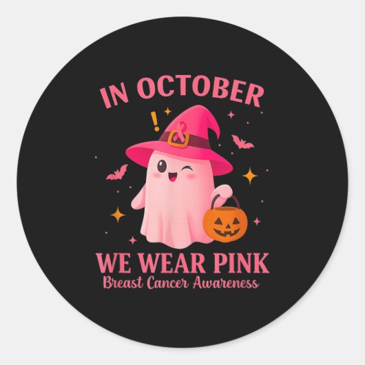 In October We Wear Nk – Breast Cancer Awareness  Ronde Sticker (Voorkant)
