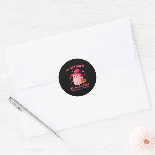 In October We Wear Nk – Breast Cancer Awareness  Ronde Sticker (Envelop)