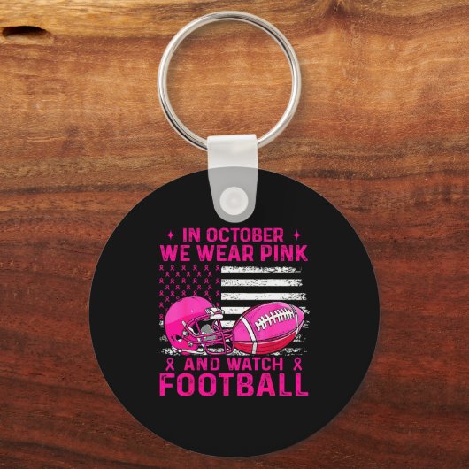 In October We Wear Nk Breast Cancer Flag Football  Sleutelhanger (Voorkant)