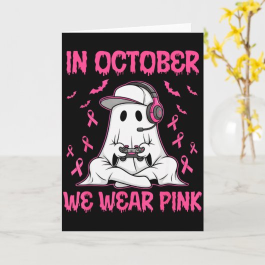 In October We Wear Nk Breast Cancer Gaming Ghost Y Kaart (Gele Bloem)