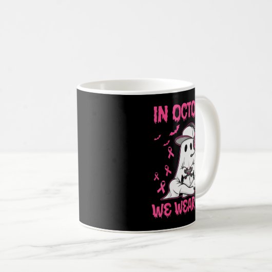In October We Wear Nk Breast Cancer Gaming Ghost Y Koffiemok (Voorkant rechts)