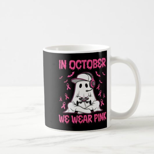 In October We Wear Nk Breast Cancer Gaming Ghost Y Koffiemok (Rechts)