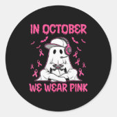 In October We Wear Nk Breast Cancer Gaming Ghost Y Ronde Sticker (Voorkant)