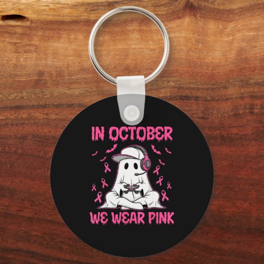 In October We Wear Nk Breast Cancer Gaming Ghost Y Sleutelhanger (Voorkant)