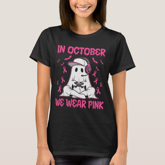 In October We Wear Nk Breast Cancer Gaming Ghost Y T-shirt (Voorkant)