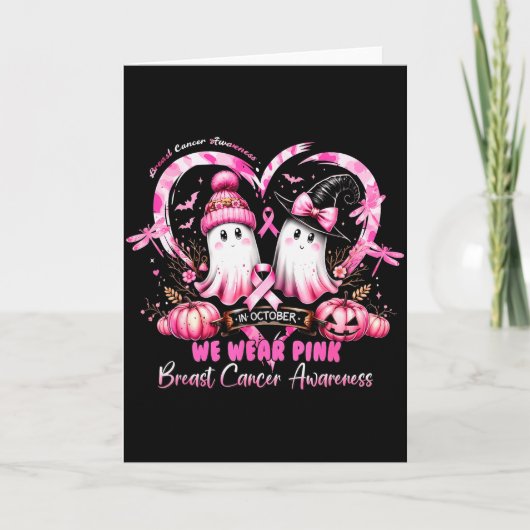 In October We Wear Nk Breast Cancer Heart Dragonfl Kaart (Voorkant)