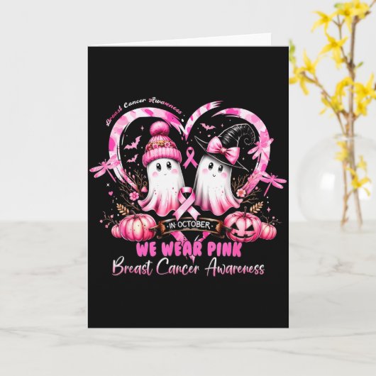 In October We Wear Nk Breast Cancer Heart Dragonfl Kaart (Gele Bloem)