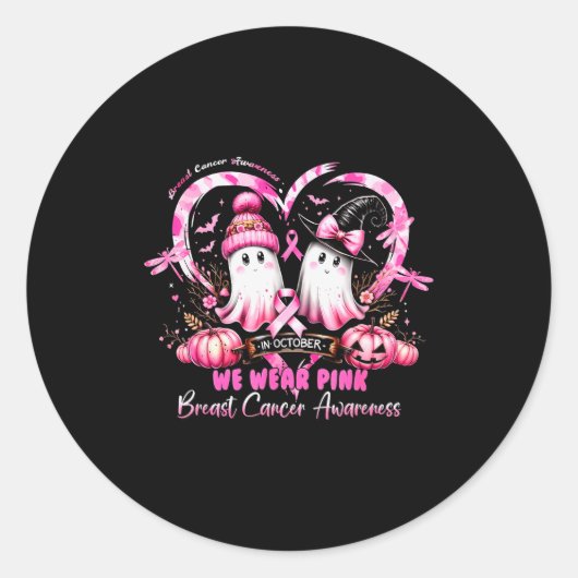 In October We Wear Nk Breast Cancer Heart Dragonfl Ronde Sticker (Voorkant)