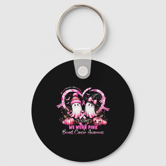 In October We Wear Nk Breast Cancer Heart Dragonfl Sleutelhanger (Voorkant)