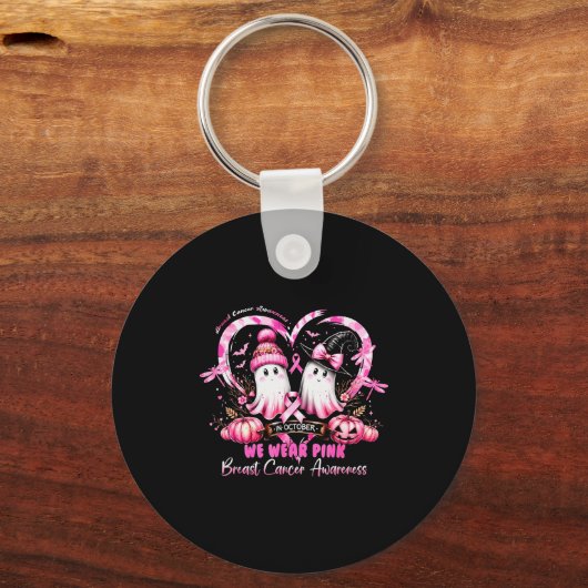 In October We Wear Nk Breast Cancer Heart Dragonfl Sleutelhanger (Voorkant)