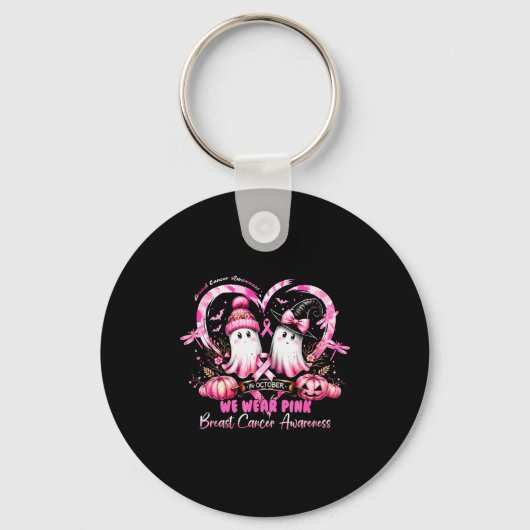 In October We Wear Nk Breast Cancer Heart Dragonfl Sleutelhanger (Voorkant)