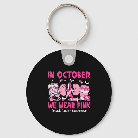 In October We Wear Nk Breast Cancer Urology Nurse  Sleutelhanger (Voorkant)