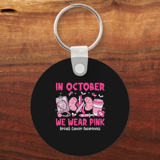 In October We Wear Nk Breast Cancer Urology Nurse  Sleutelhanger (Voorkant)