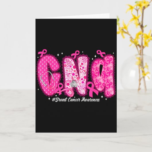 In October We Wear Nk Cna Nurse Breast Cancer Awar Kaart (Gele Bloem)