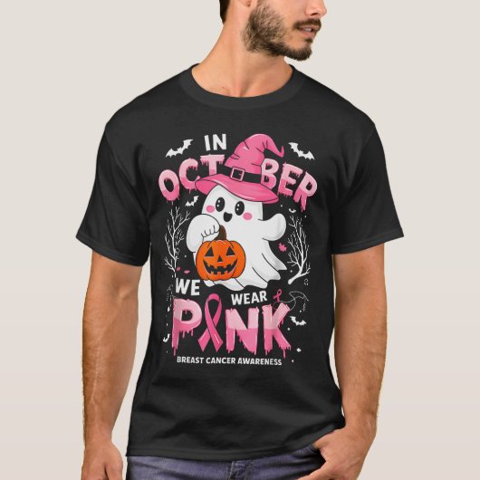 In October We Wear Nk Funny Halloween Ghost Breast T-shirt (Voorkant)