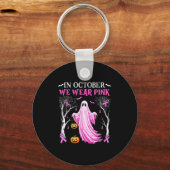 In October We Wear Nk Ghost Boo Breast Cancer Wome Sleutelhanger (Voorkant)