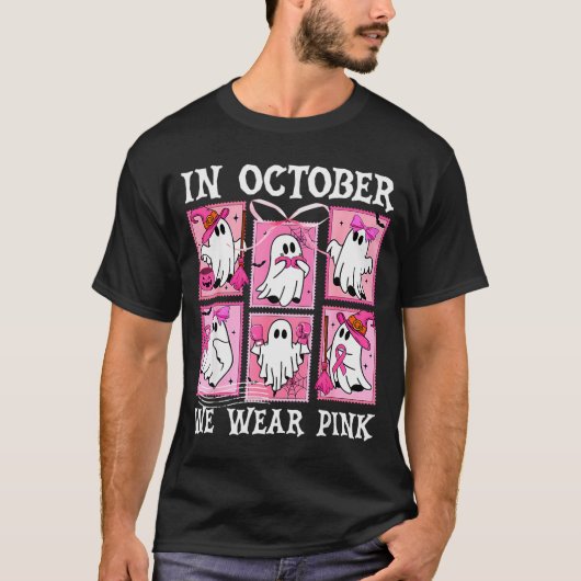 In October We Wear Nk Ghost Breast Cancer Hallowee T-shirt (Voorkant)