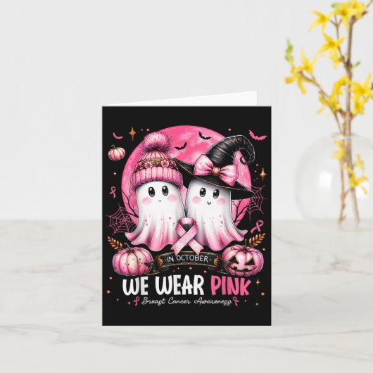 In October We Wear Nk Ghost Witch Breast Cancer Aw Kaart (Gele Bloem)