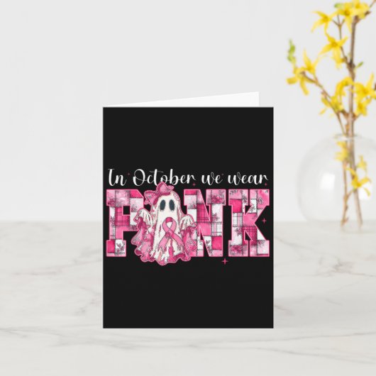 In October We Wear Nk Ghost Witch Breast Cancer Aw Kaart (Gele Bloem)