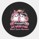 In October We Wear Nk Ghost Witch Breast Cancer Aw Ronde Sticker (Voorkant)
