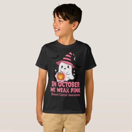 In October We Wear Nk Ghost Witch Breast Cancer Aw T-shirt (Voorkant volledig)