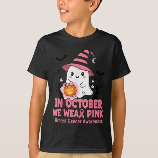 In October We Wear Nk Ghost Witch Breast Cancer Aw T-shirt (Voorkant)