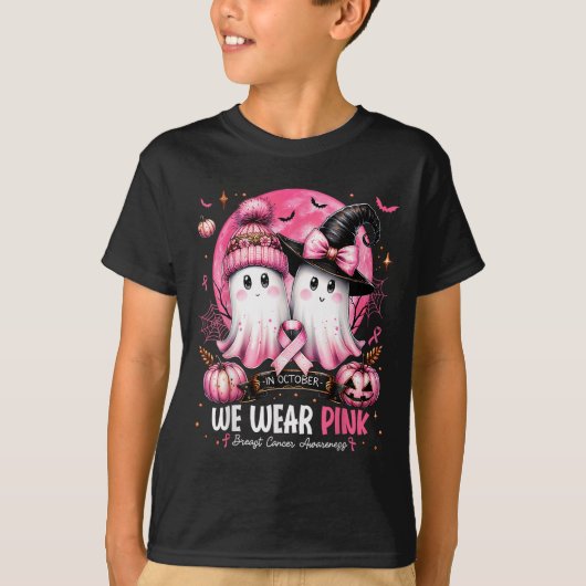 In October We Wear Nk Ghost Witch Breast Cancer Aw T-shirt (Voorkant)