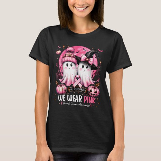 In October We Wear Nk Ghost Witch Breast Cancer Aw T-shirt (Voorkant)