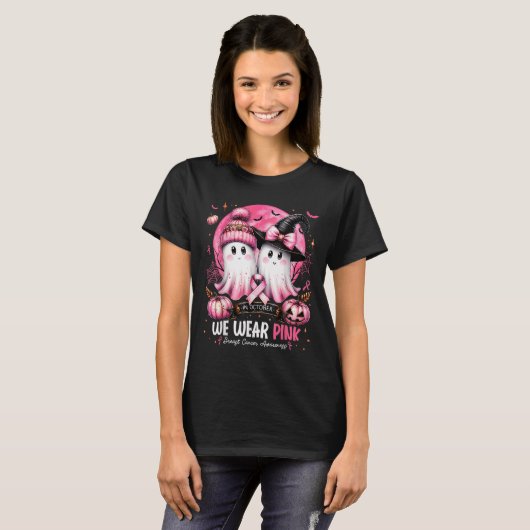 In October We Wear Nk Ghost Witch Breast Cancer Aw T-shirt (Voorkant volledig)