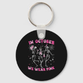 In October We Wear Nk Halloween Breast Cancer Skel Sleutelhanger (Voorkant)