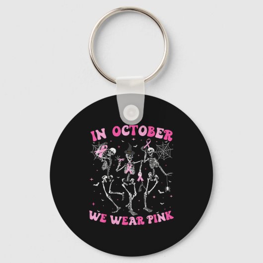 In October We Wear Nk Halloween Breast Cancer Skel Sleutelhanger (Voorkant)